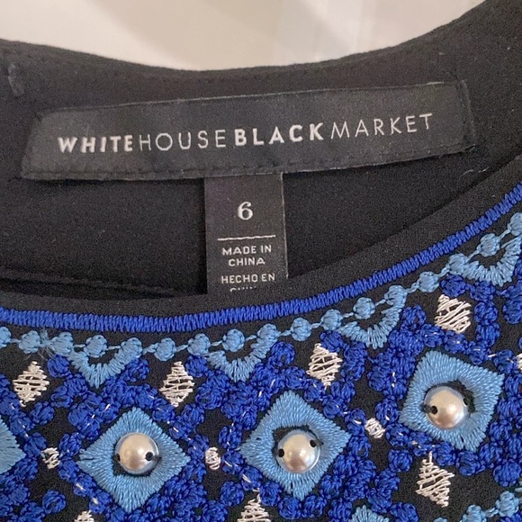 WHBM HI-LOW DRESS. SIZE 6. BLACK WITH BLUE EMBELLISHMENT AT NECKLINE. WORN ONCE! - Picture 5 of 8